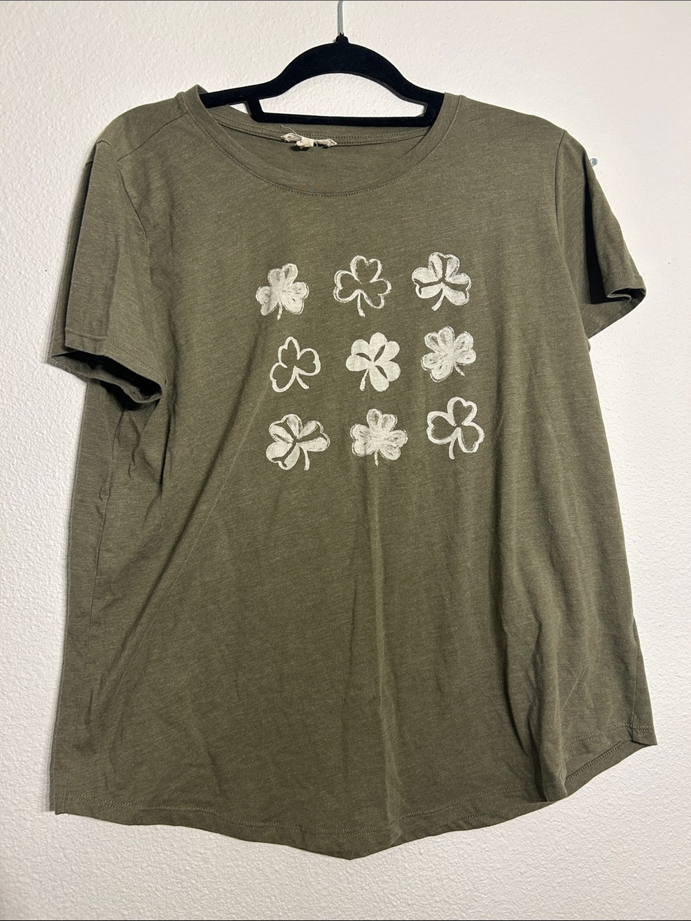 Maurices Olive Green Short Sleeve Clover Print Tee